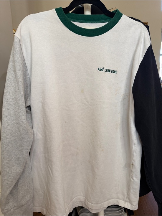 Aime Leon Dore Other - Aime Leon Dore White Long-Sleeve Crewneck with Green Trim and Contrast Sleeves